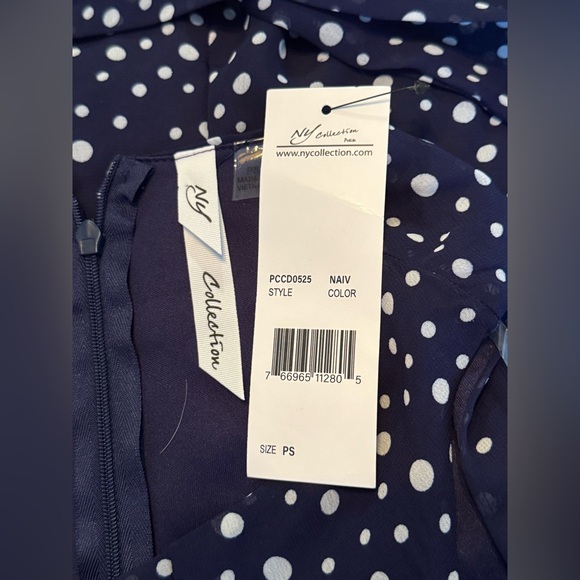 NY collection navy polkadot belted dress size small petite. NWT. - Picture 8 of 8